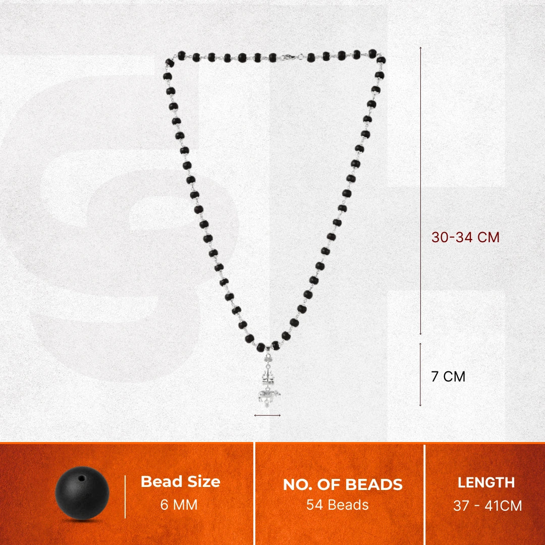 Silver Cap Karungali Mala with Trishul Nandi Pendant