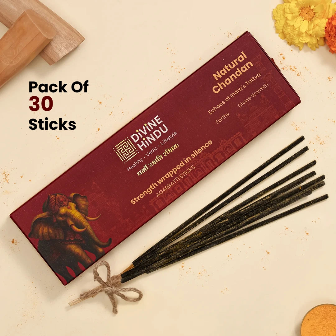 Divine Hindu Natural Chandan Agarbatti / Incense Sticks (Pack of 30)