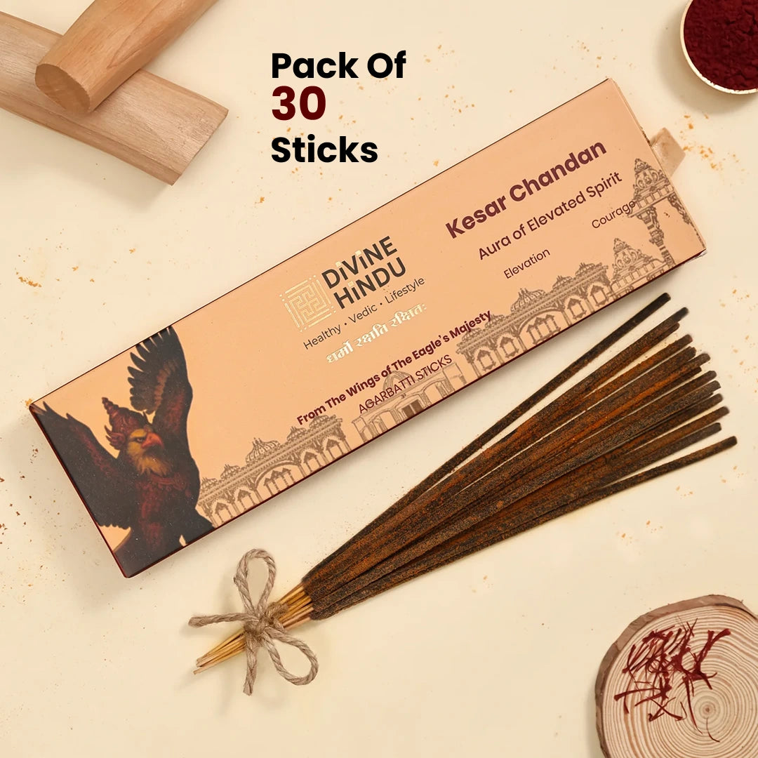 Divine Hindu Natural Kesar Chandan Agarbatti / Incense Sticks (Pack of 30)