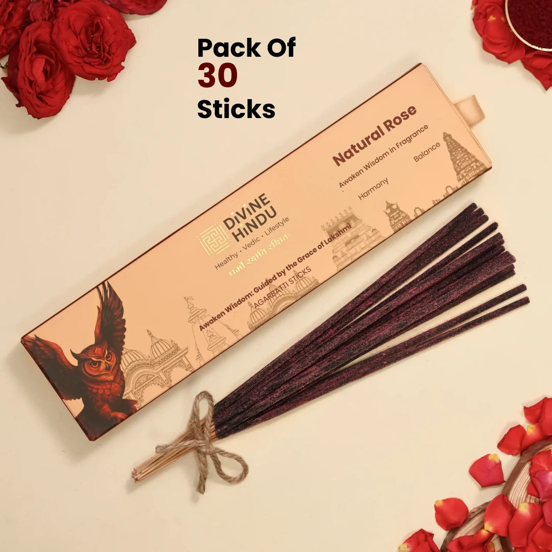 Divine Hindu Natural Rose Agarbatti / Incense Sticks (Pack of 30)