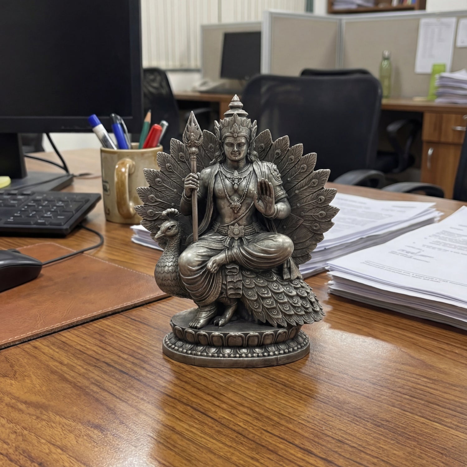 Murugan on Peacock Throne for Office, Car & Home