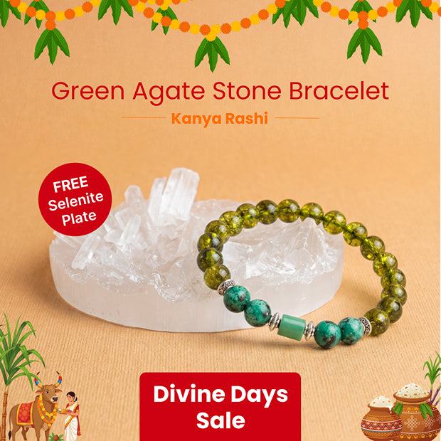 Virgo (Kanya Rashi) Stone Bracelet with FREE Raw Selenite Plate
