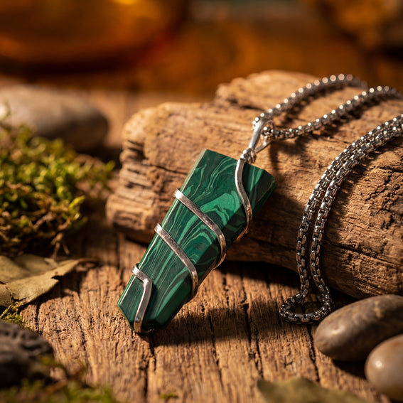 Malachite Stone Locket with Chain