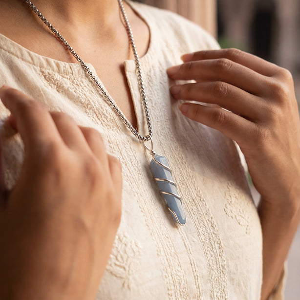Angelite Stone Locket with Chain