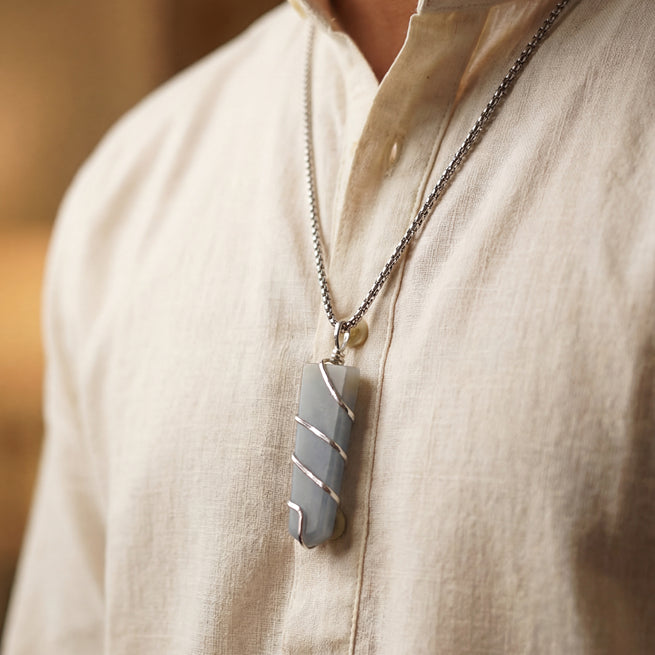 Angelite Stone Locket with Chain