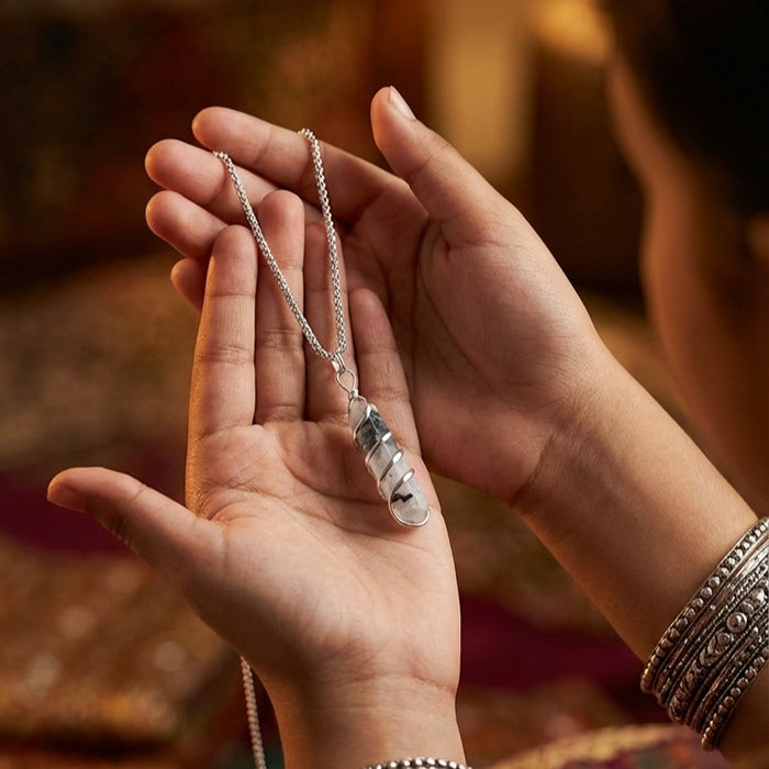 Rainbow Moonstone Stone Locket with Chain
