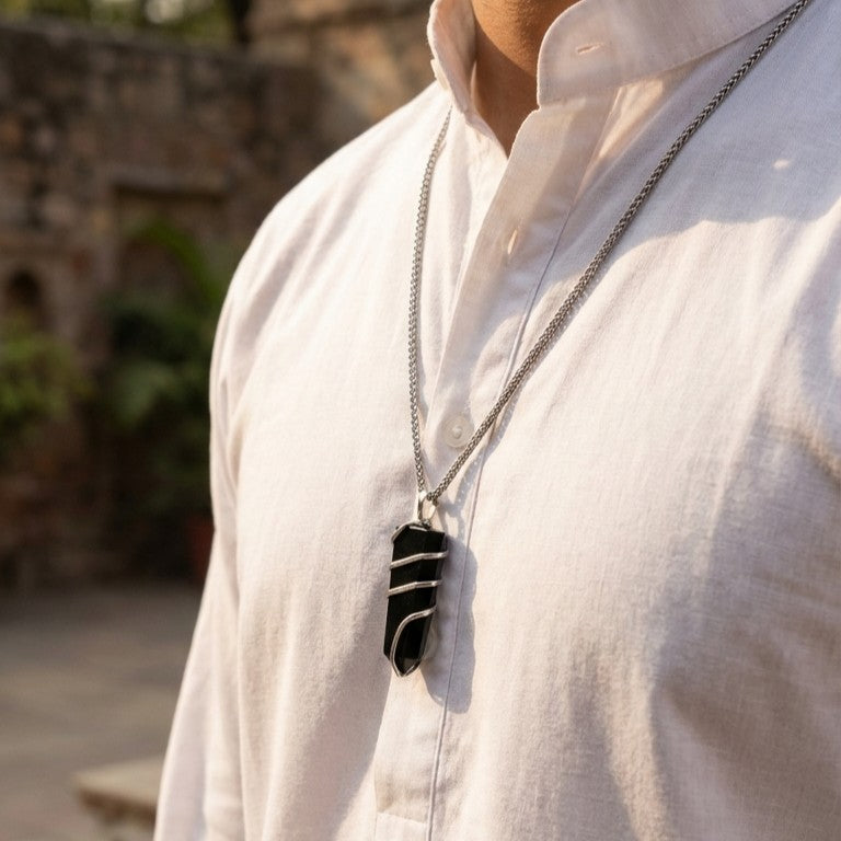 Black Agate Stone Locket with Chain