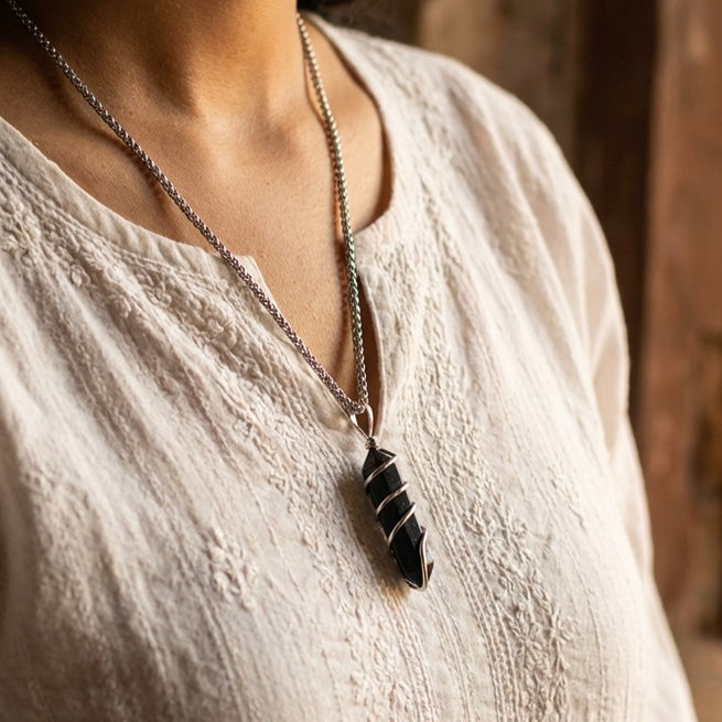 Black Agate Stone Locket with Chain