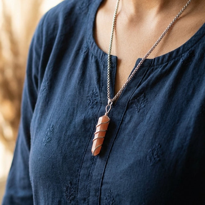 Red Jasper Stone Locket with Chain
