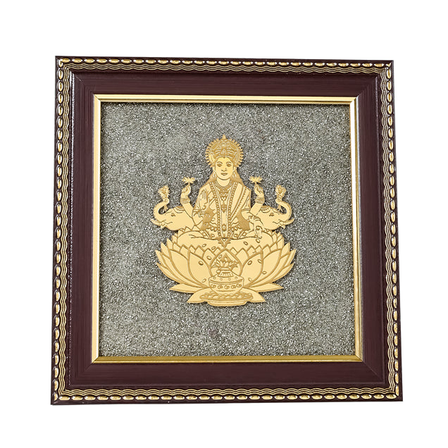 Goddess Gajalakshmi Raw Pyrite Frame | Divine Wealth & Fortune