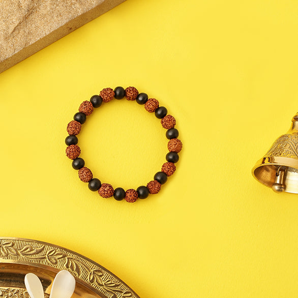 Karungali Rudraksha Bracelet - Natural Ebony Wood & 5 Mukhi Rudraksha Beads