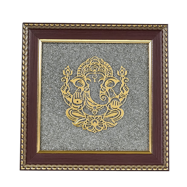 Lord Ganesha Raw Pyrite Frame | Brings Good Luck & Abundance