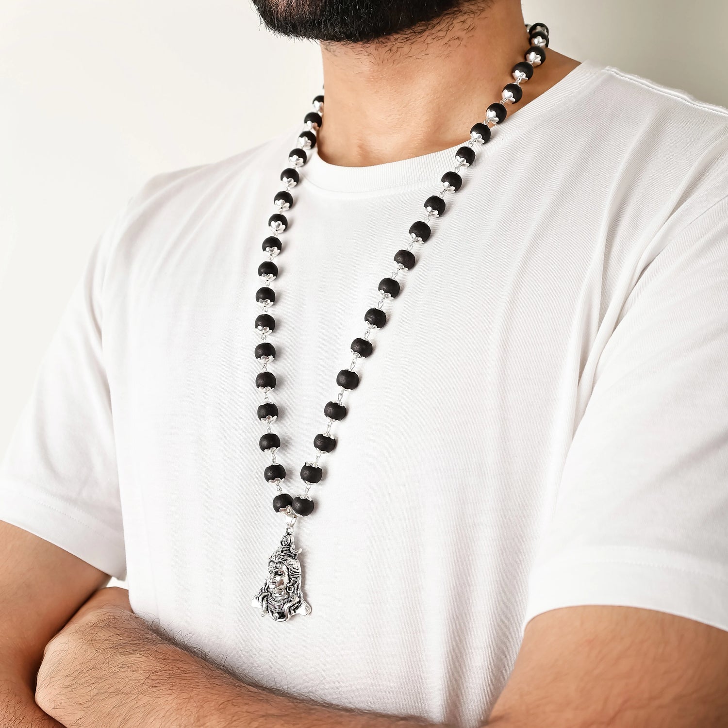 Shiv Pendant Karungali Malai Silver Cap Necklace with Govt. Certification