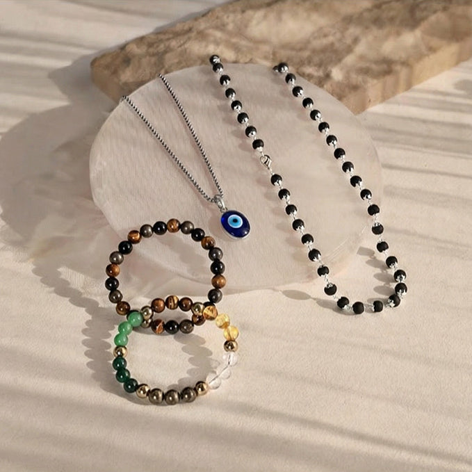 Black Obsidian & Karungali Prosperity Set for Men