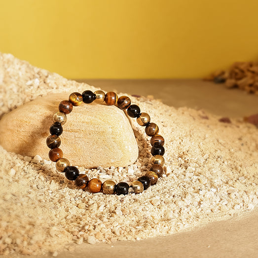 Tiger's Eye, Pyrite & Black Obsidian Triple Protection Wealth Bracelet Creative