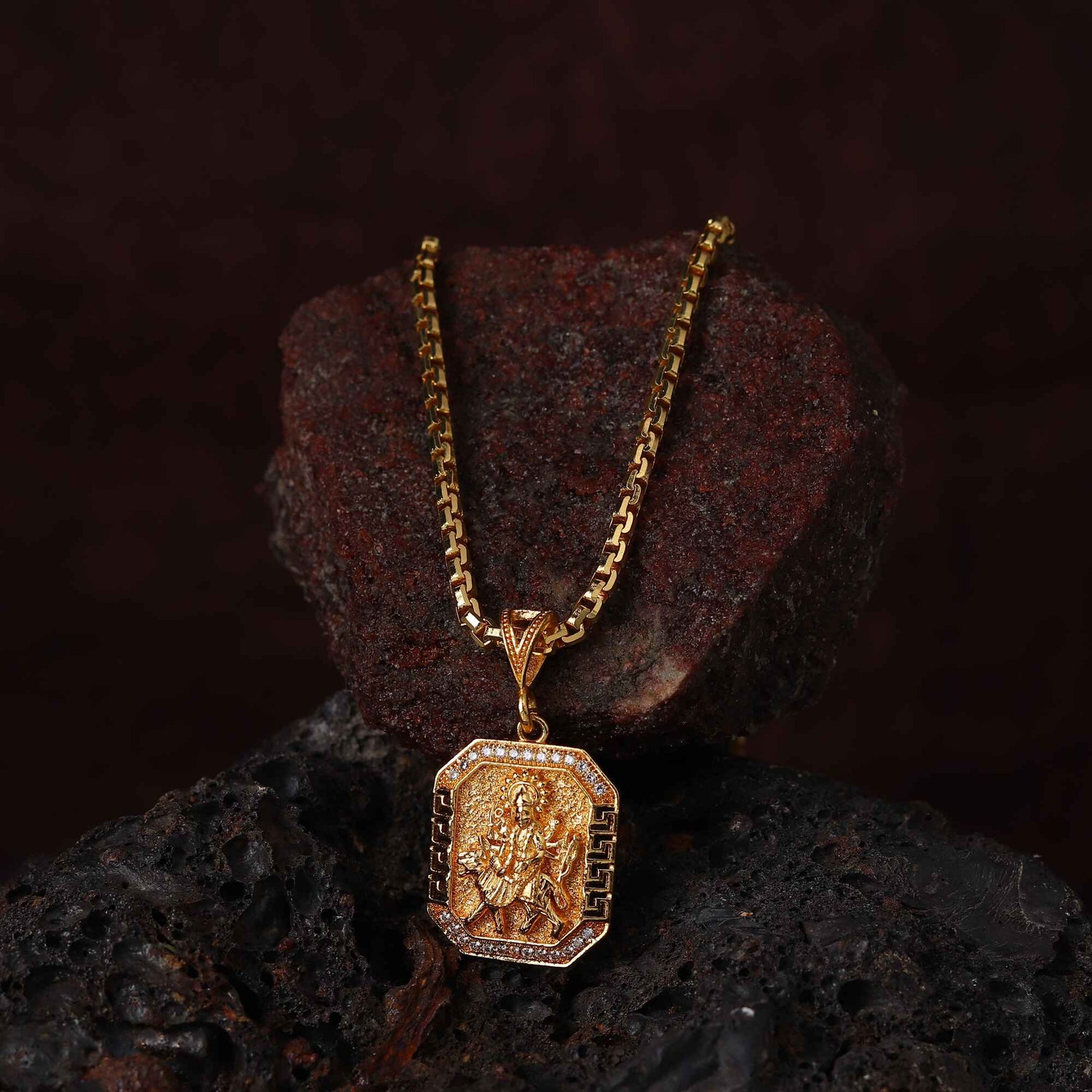Model wearing Gold Plated Devi Maa Pendant with Chain